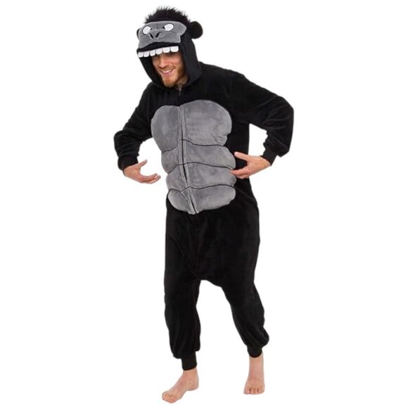 Silver Lilly Funziez Gorilla One Piece Zip Up Costume Size L Animal PJs - Picture 1 of 6